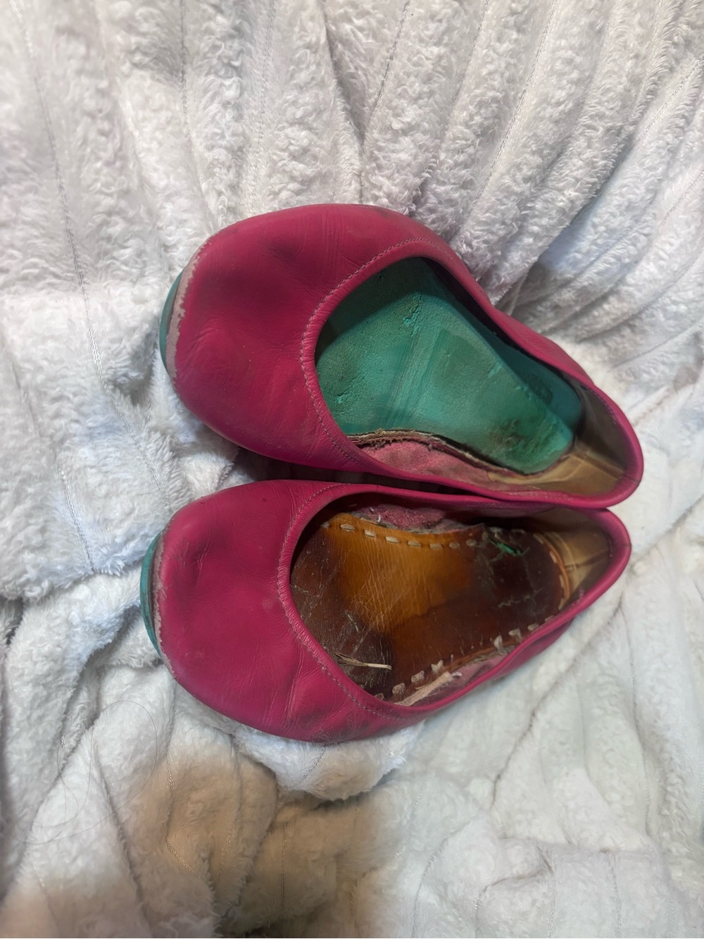 Tieks Pink Leather Ballet Flats with Teal Insoles - Picture 3 of 4